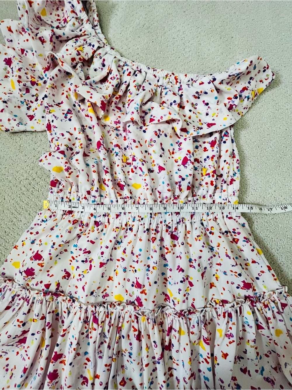 Buddy LoveOff-Shoulder Ruffle Dress in White with Multicolor Confetti Print - Picture 3 of 4